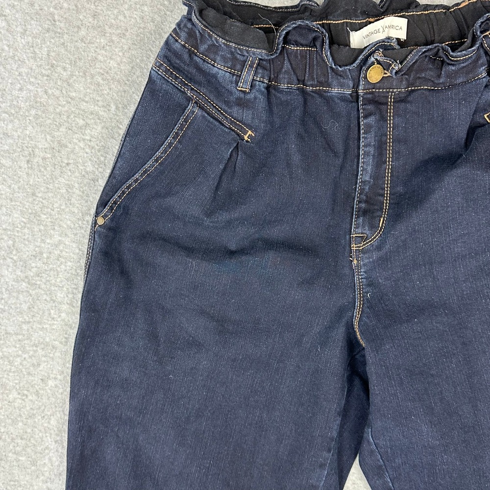 Vintage America Size 14 Paperbag Waist Tapered Jeans Dark Indigo Blue‎